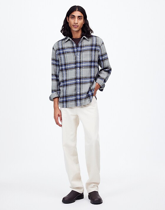 madewell Brushed Flannel Easy Long-Sleeve Shirt steel morning