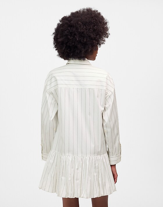 Madewell Bubble-Hem Mini Shirtdress In Pinstripe Poplin White