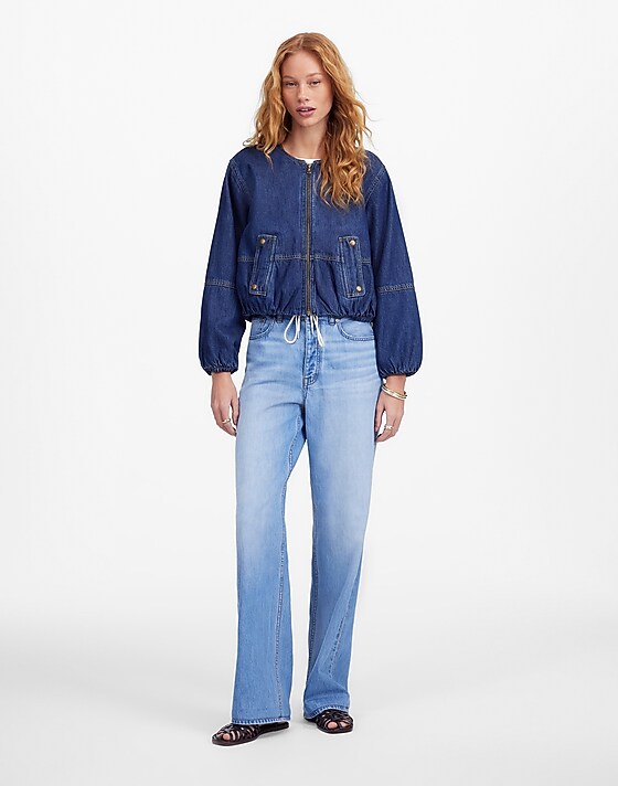 Madewell Bubble-Sleeve Jean Bomber Jacket In Newkirk Wash: Airy Denim Edition Newkirk Wash