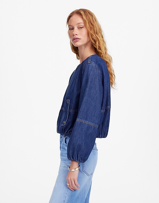 Madewell Bubble-Sleeve Jean Bomber Jacket In Newkirk Wash: Airy Denim Edition Newkirk Wash