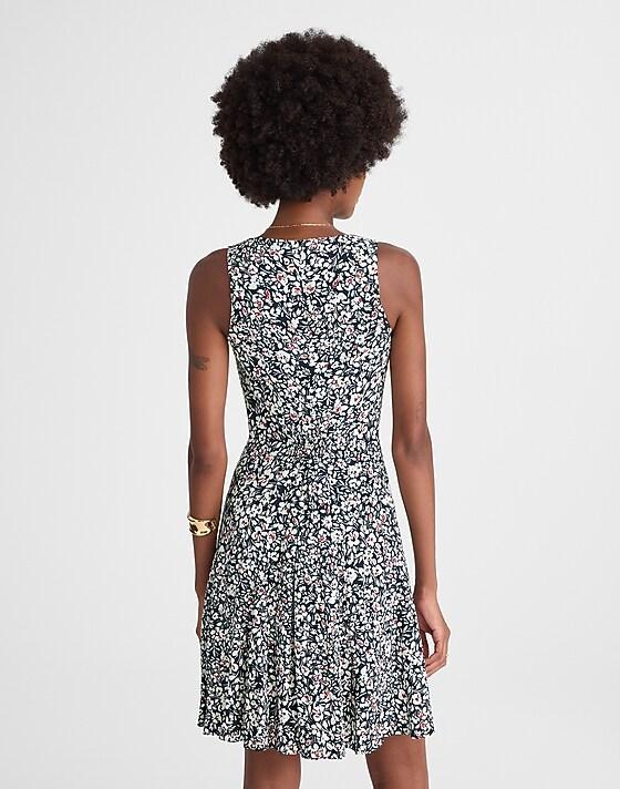 Madewell Button-Front Boatneck Mini Dress In Floral Amanda Floral Navy