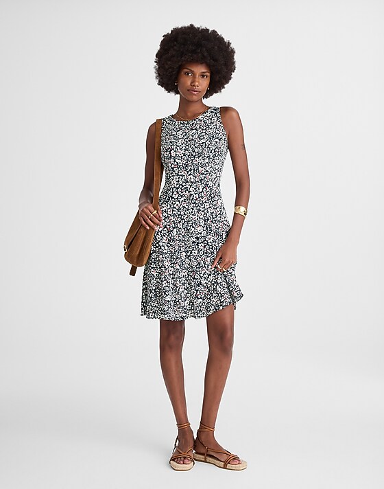 madewell Button-Front Boatneck Mini Dress in Floral amanda floral navy