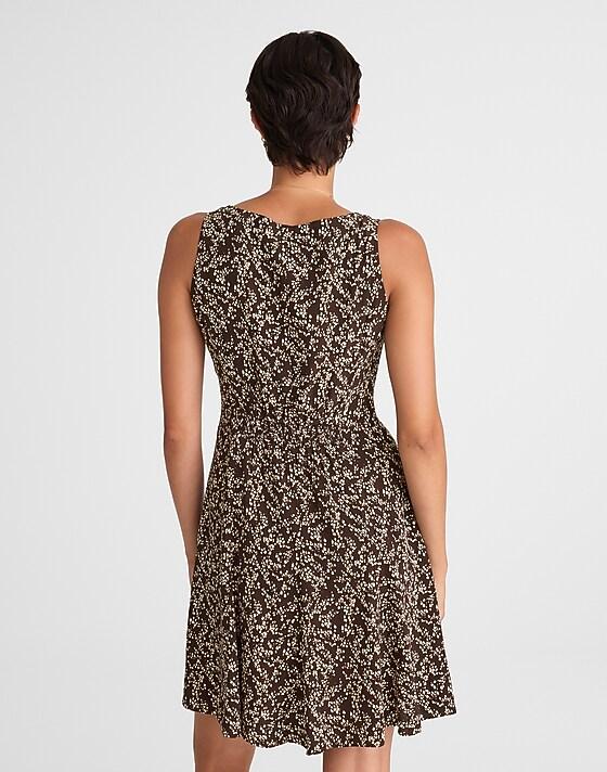 Madewell Button-Front Boatneck Mini Dress In Floral Bridgette Spots Brown