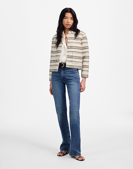 Madewell Button-Front Jacket In Striped Tweed Safari Khaki Stripe
