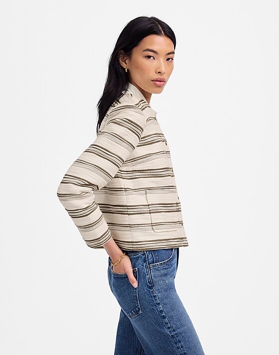 Madewell Button-Front Jacket In Striped Tweed Safari Khaki Stripe
