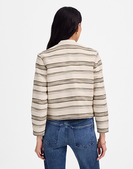 Madewell Button-Front Jacket In Striped Tweed Safari Khaki Stripe