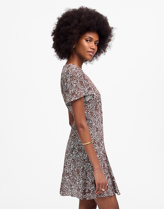 Madewell Button-Front Mini Dress In Floral Adelaide Floral Henna