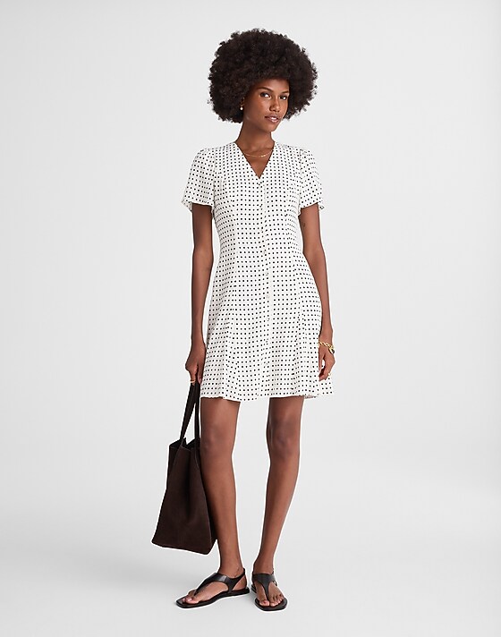 Madewell Button-Front Mini Dress Linear Dots Lighthouse