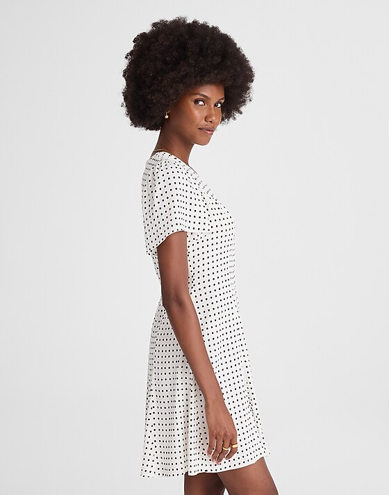 Madewell Button-Front Mini Dress Linear Dots Lighthouse