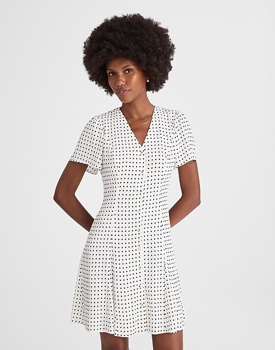madewell Button-Front Mini Dress linear dots lighthouse