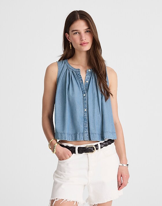 madewell Button-Front Tank in Ashbury Wash: Airy Denim Edition ashbury wash