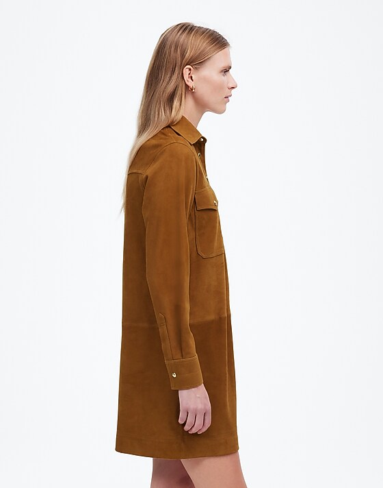 Madewell Button-Up Mini Shirtdress In Suede Leather Suede