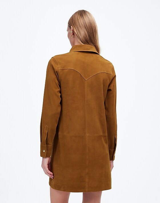 Madewell Button-Up Mini Shirtdress In Suede Leather Suede