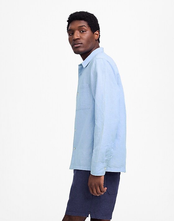 Madewell Button-Up Shirt In Cotton-Linen Blend Newbridge Stripe