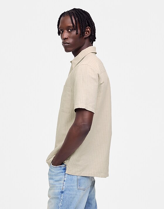 Madewell Button-Up Short-Sleeve Shirt In Cotton-Linen Blend Bengal Plaid