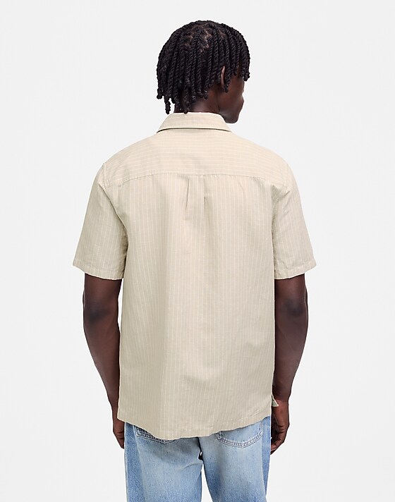 Madewell Button-Up Short-Sleeve Shirt In Cotton-Linen Blend Bengal Plaid