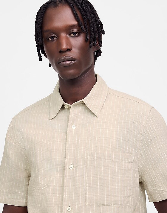 madewell Button-Up Short-Sleeve Shirt in Cotton-Linen Blend bengal plaid