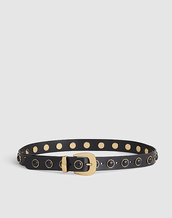 madewell Cabochon-Studded Leather Western Belt true black multi