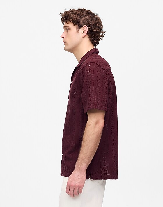 Madewell Camp-Collar Short-Sleeve Shirt In Embroidered Cotton Dusty Plum