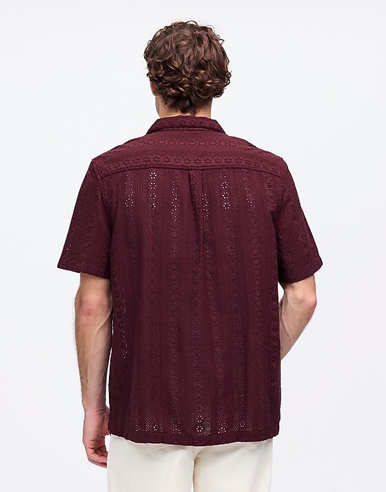 Madewell Camp-Collar Short-Sleeve Shirt In Embroidered Cotton Dusty Plum