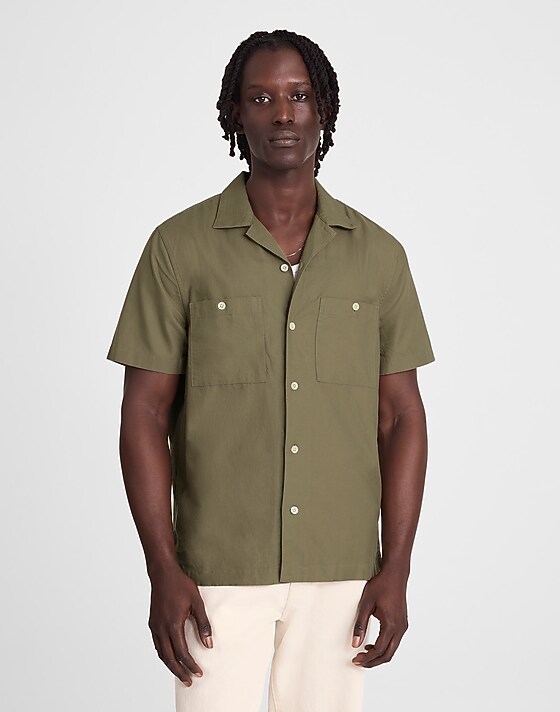 Madewell Camp Collar Short-Sleeve Shirt In Everyday Twill Pressed Sage