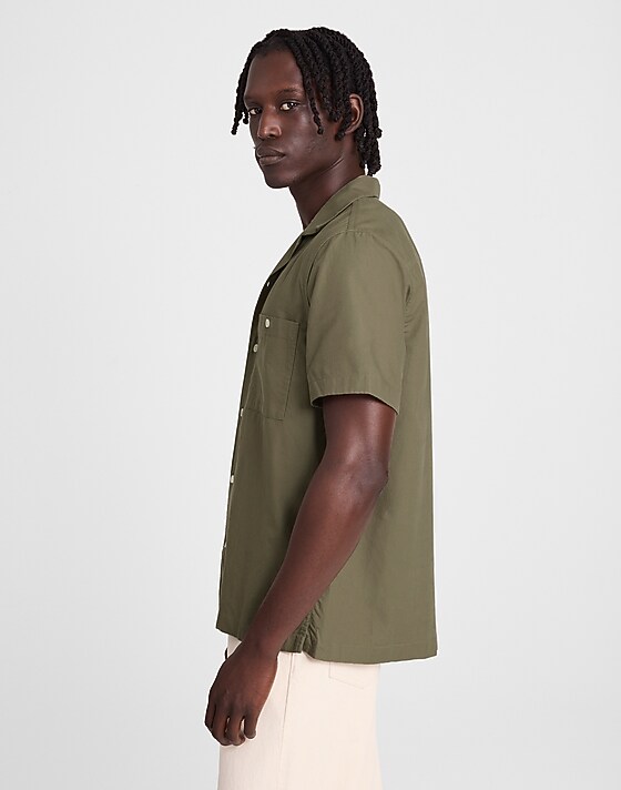 Madewell Camp Collar Short-Sleeve Shirt In Everyday Twill Pressed Sage