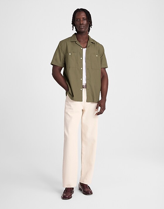 madewell Camp Collar Short-Sleeve Shirt in Everyday Twill pressed sage