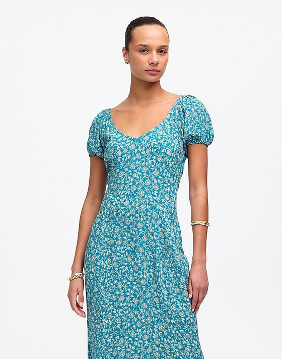 Madewell Cap-Sleeve Midi Dress In Floral Eloise Ditsy Floral