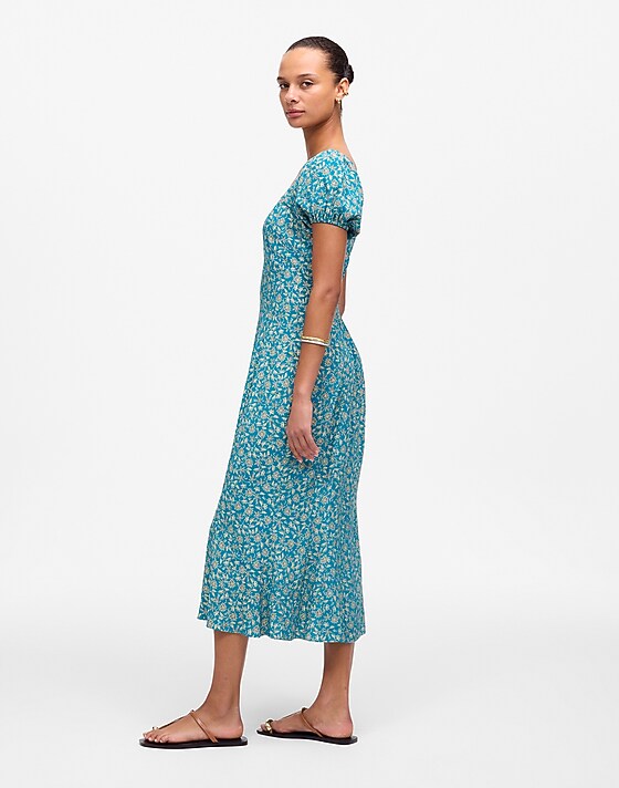 Madewell Cap-Sleeve Midi Dress In Floral Eloise Ditsy Floral
