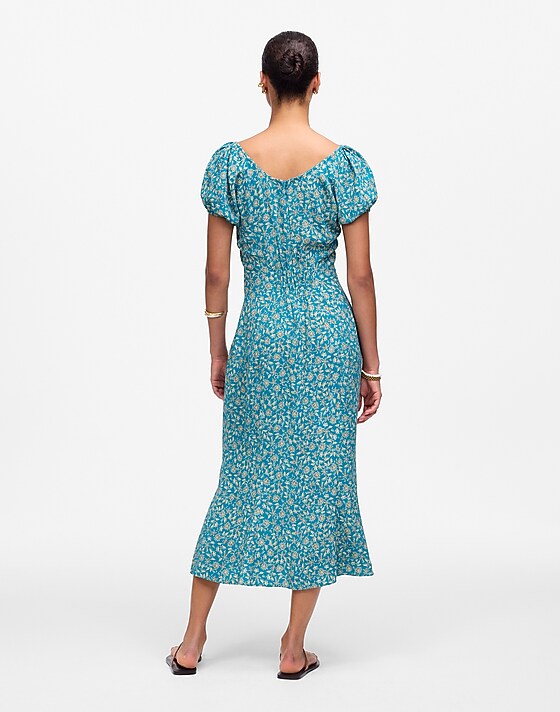 Madewell Cap-Sleeve Midi Dress In Floral Eloise Ditsy Floral
