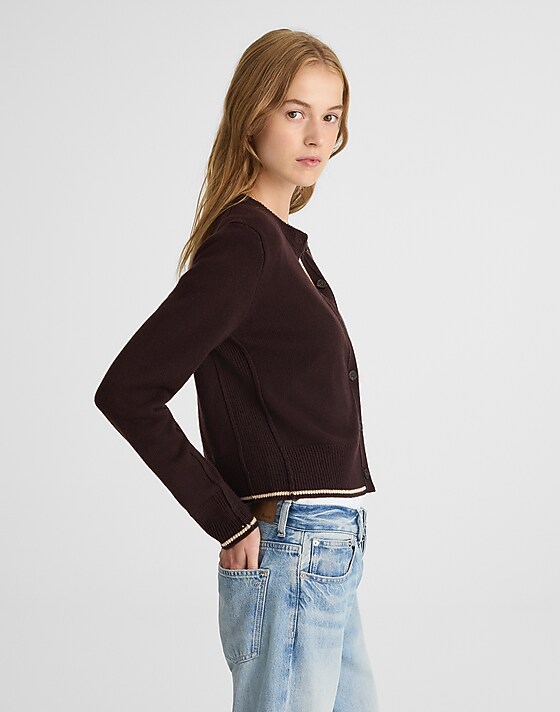 Madewell Cashmere Button-Front Cardigan Sweater Molasses Combo