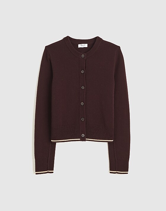 Madewell Cashmere Button-Front Cardigan Sweater Molasses Combo