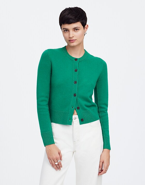 madewell Cashmere Button-Front Cardigan Sweater verdant green