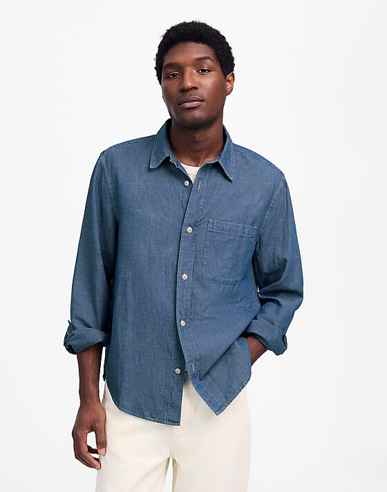 Madewell Chambray Button-Up Shirt In Cotton-Linen Blend Lorena Wash