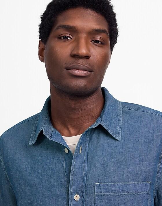 madewell Chambray Button-Up Shirt in Cotton-Linen Blend lorena wash
