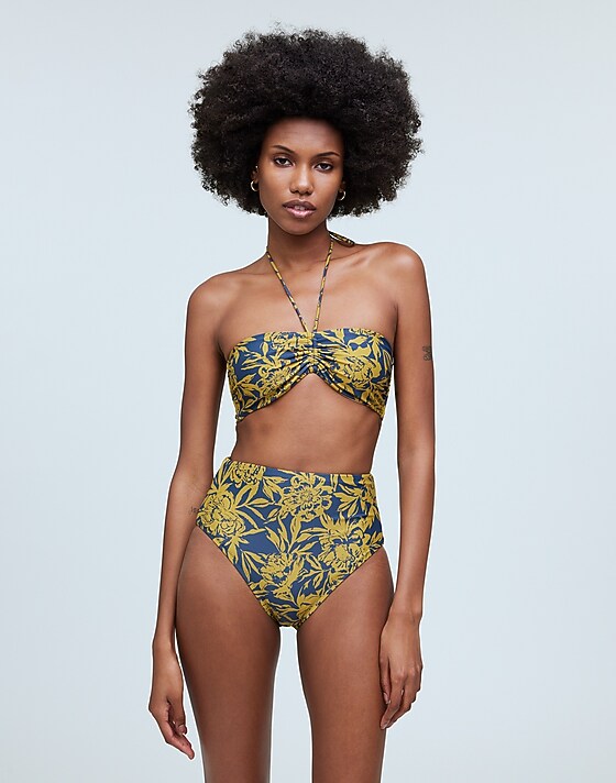 Madewell Cinched Halter Bikini Top In Floral Deep Shadow