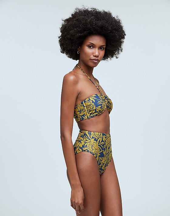 Madewell Cinched Halter Bikini Top In Floral Deep Shadow