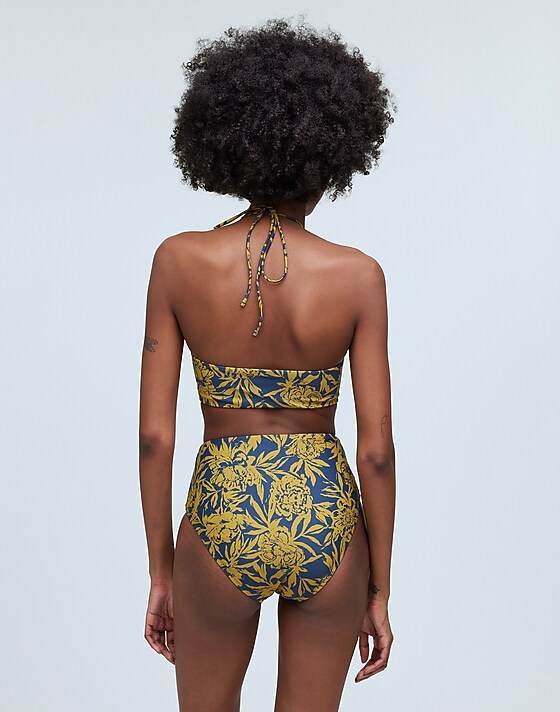 Madewell Cinched Halter Bikini Top In Floral Deep Shadow