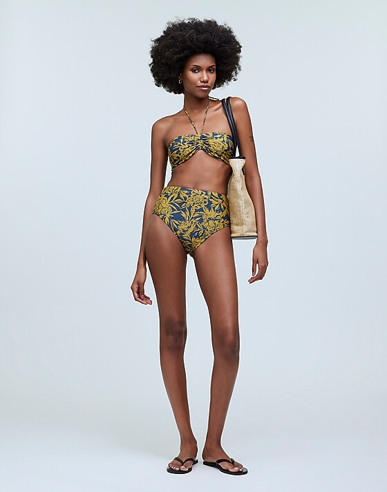 madewell Cinched Halter Bikini Top in Floral deep shadow