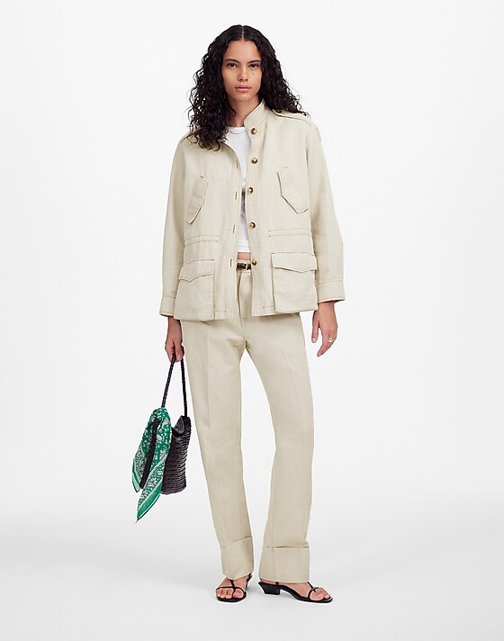 Madewell Cinched Utility Jacket In Italian Linen Twill Bone