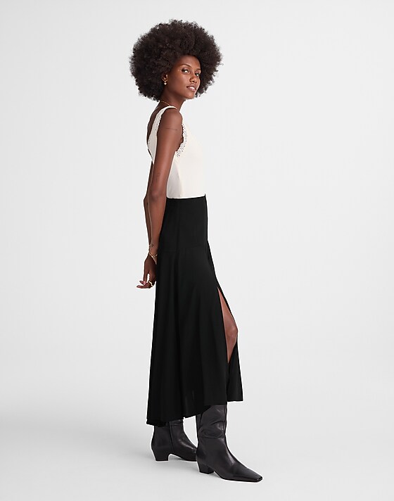 Madewell Circle Midi Skirt In Crêpe De Chine Jet Black