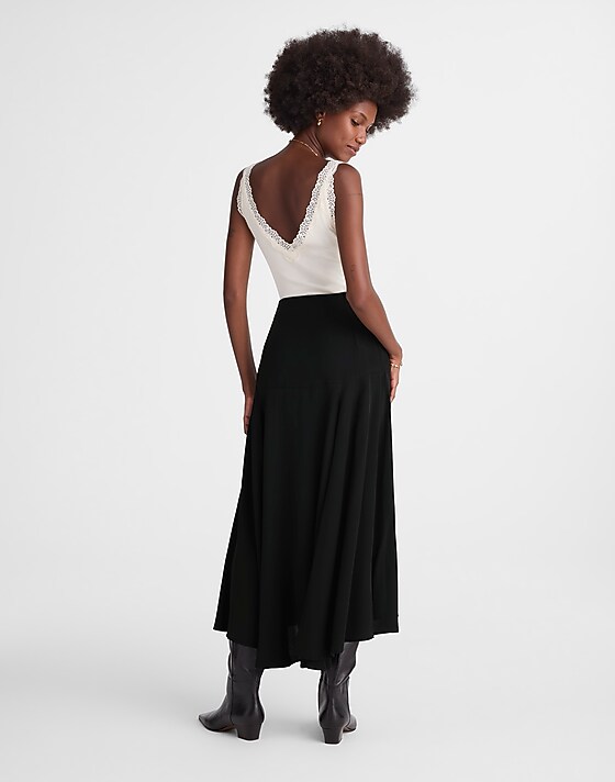 Madewell Circle Midi Skirt In Crêpe De Chine Jet Black