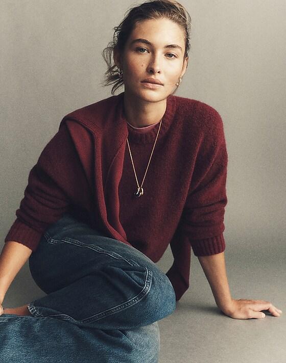 Madewell CloudSoft Drop-Shoulder Crewneck Sweater Autumn Fuchsia