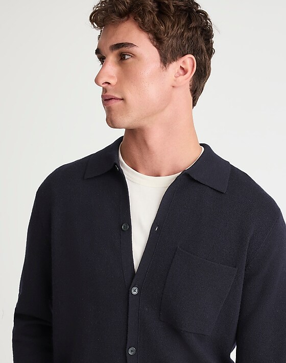 Madewell Collared Cardigan In Merino Wool Dark Indigo