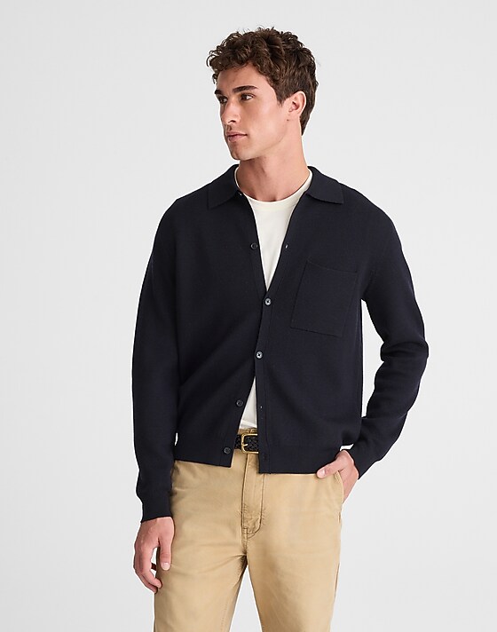 madewell Collared Cardigan in Merino Wool dark indigo