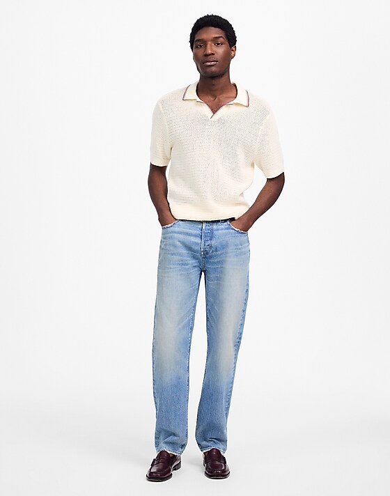 Madewell Contrast-Stitch Johnny-Collar Sweater Polo Vintage Ivory