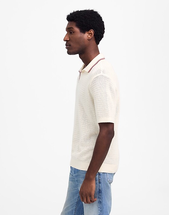 Madewell Contrast-Stitch Johnny-Collar Sweater Polo Vintage Ivory