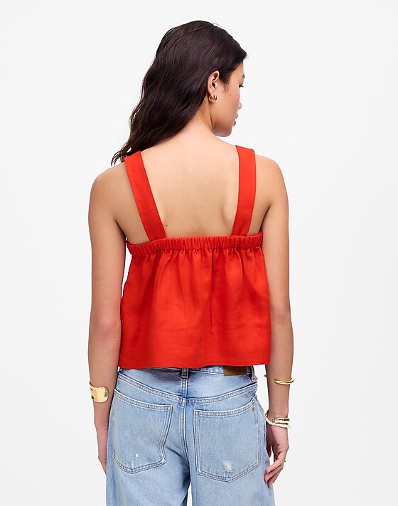Madewell Contrast-Stitch Squareneck Top In 100% Linen Bright Flame