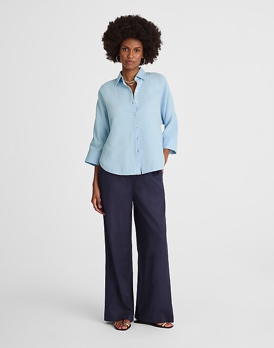 Madewell Cotton Double-Gauze Oversized Shirt Light Pool