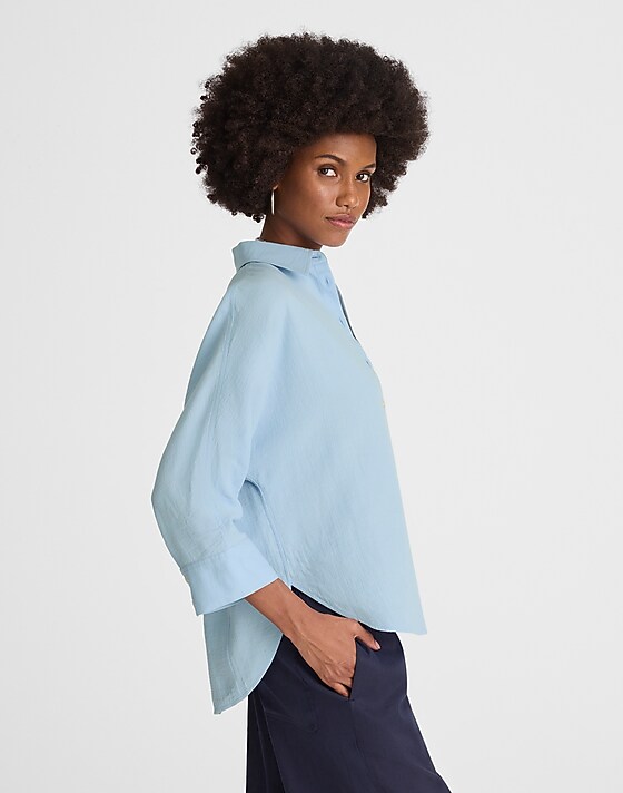 Madewell Cotton Double-Gauze Oversized Shirt Light Pool